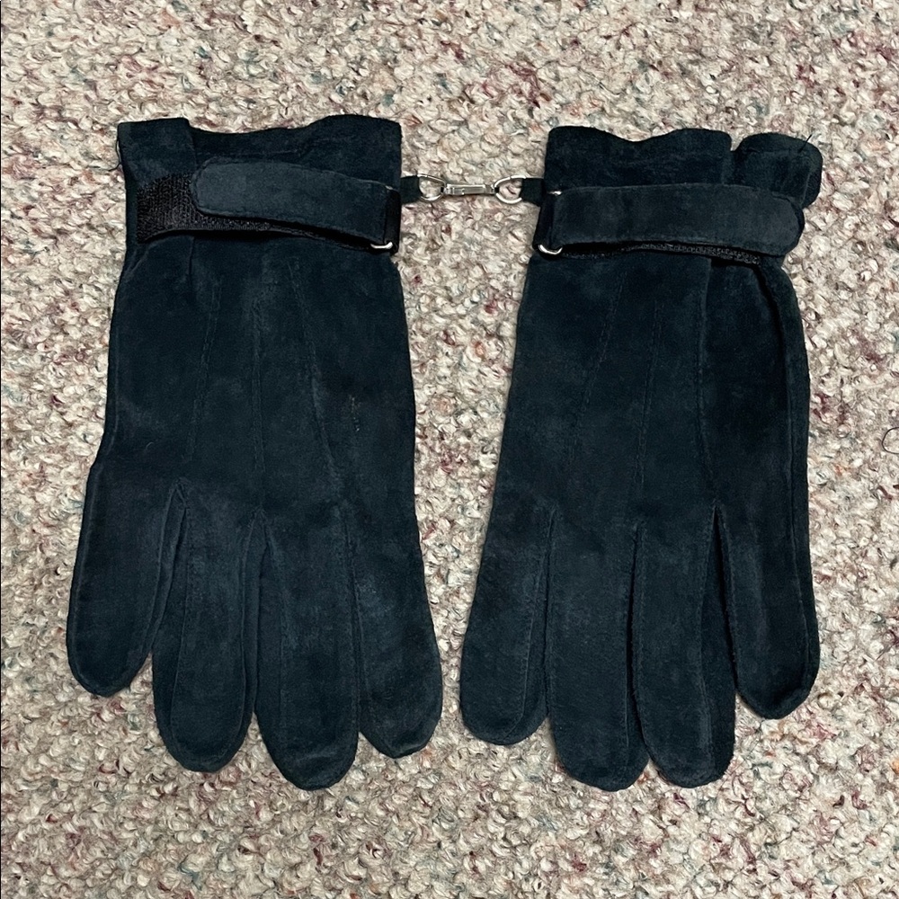 Men's Black Suede Gloves with wrist strap tightener